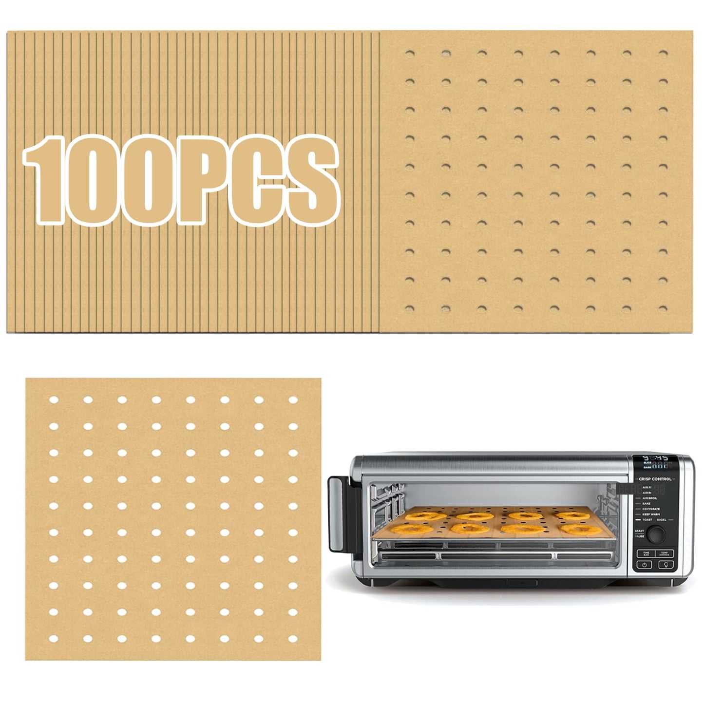 GOAUS Parchment Paper Sheets 13 x 12 Inch, Rectangle Disposable Liners 100 pcs for Air Fryer Toaster Oven, Perforated Baking Paper Fit Ninja, Cuisinart, Breville, Cosori