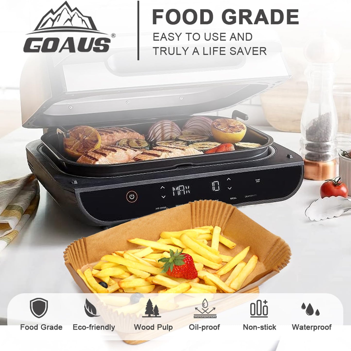 GOAUS Parchment Paper Liners 12.5x8 inch for Air Fryer Toater Oven, Rectangle Paper Disposable Fit Ninja Foodi FG551 Smart XL