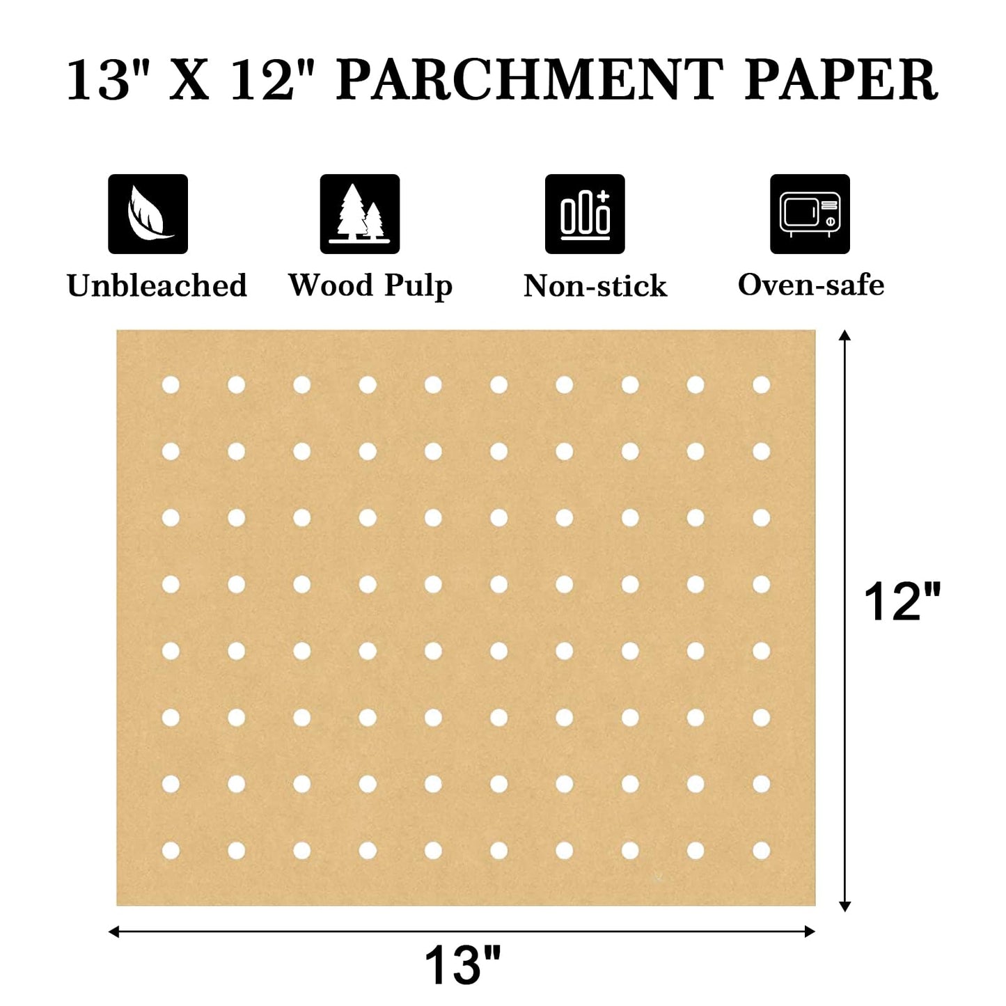 GOAUS Parchment Paper Sheets 13 x 12 Inch, Rectangle Disposable Liners 100 pcs for Air Fryer Toaster Oven, Perforated Baking Paper Fit Ninja, Cuisinart, Breville, Cosori
