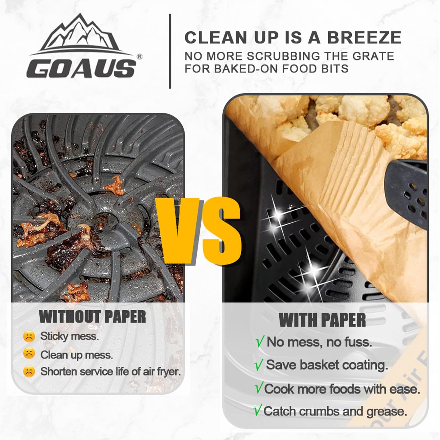 GOAUS Parchment Paper Liners 12.5x8 inch for Air Fryer Toater Oven, Rectangle Paper Disposable Fit Ninja Foodi FG551 Smart XL