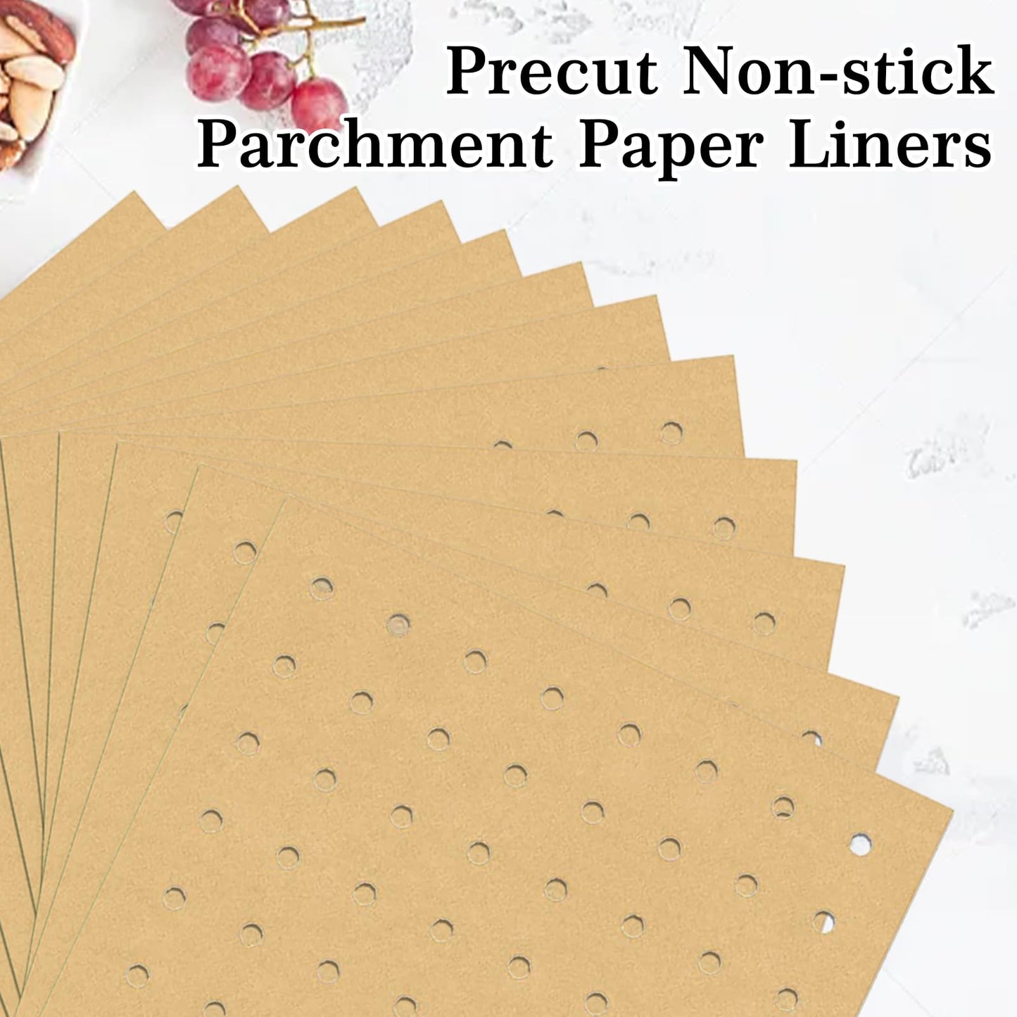 GOAUS Parchment Paper Sheets 13 x 12 Inch, Rectangle Disposable Liners 100 pcs for Air Fryer Toaster Oven, Perforated Baking Paper Fit Ninja, Cuisinart, Breville, Cosori