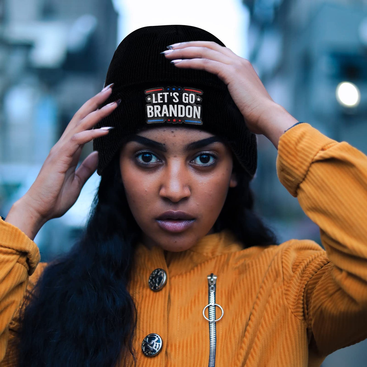 Lets Go Brando Flag 3X5 Feet, Novelty Braddon Beanie Hat,12 Pcs Bumper Stickers FJB Funny Car Decals