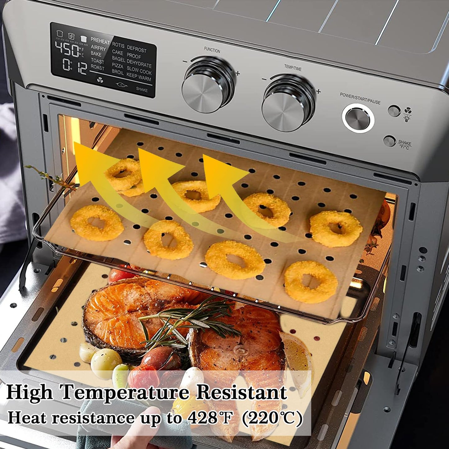 GOAUS Parchment Paper Sheets 13 x 12 Inch, Rectangle Disposable Liners 100 pcs for Air Fryer Toaster Oven, Perforated Baking Paper Fit Ninja, Cuisinart, Breville, Cosori