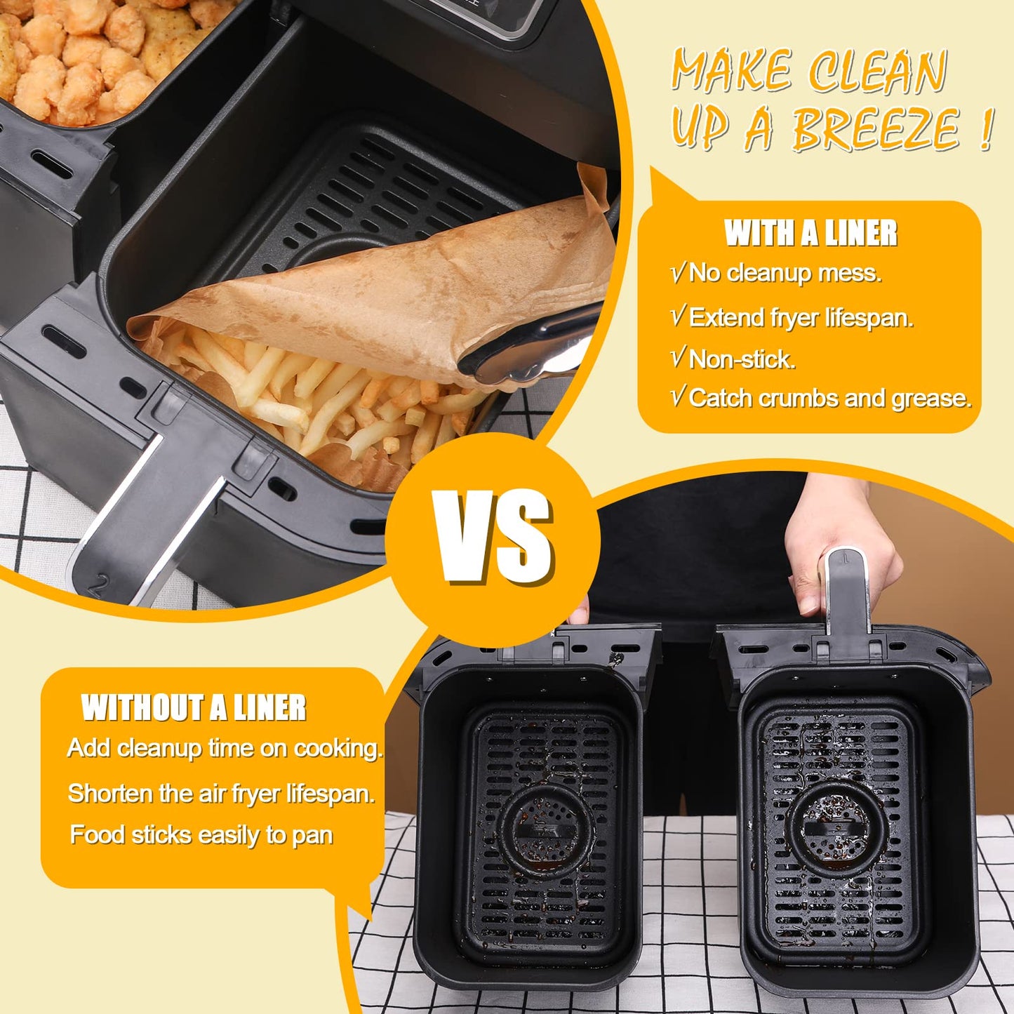 GOAUS Air Fryer 100 Pcs Rectangular Paper Liners Disposable for Dual Air Fryer with 2 Baskets 8 Qt and above, 8.6x5.5 inches Parchment Paper Rectangle, Fit Ninja DZ201 DZ401 IG651