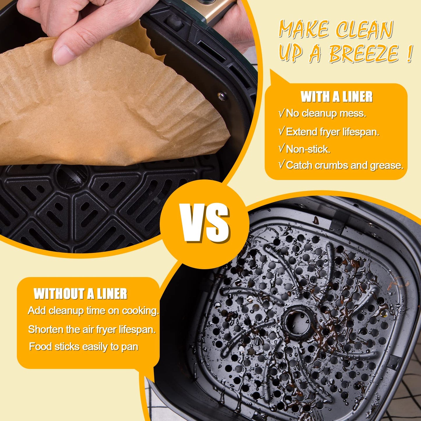 GOAUS Air Fryer 100 Pcs Round Paper Liners Disposable for 2 to 4.9 Qt Basket, 6.3 inch Unbleached Non-stick Oil-proof Parchment Paper