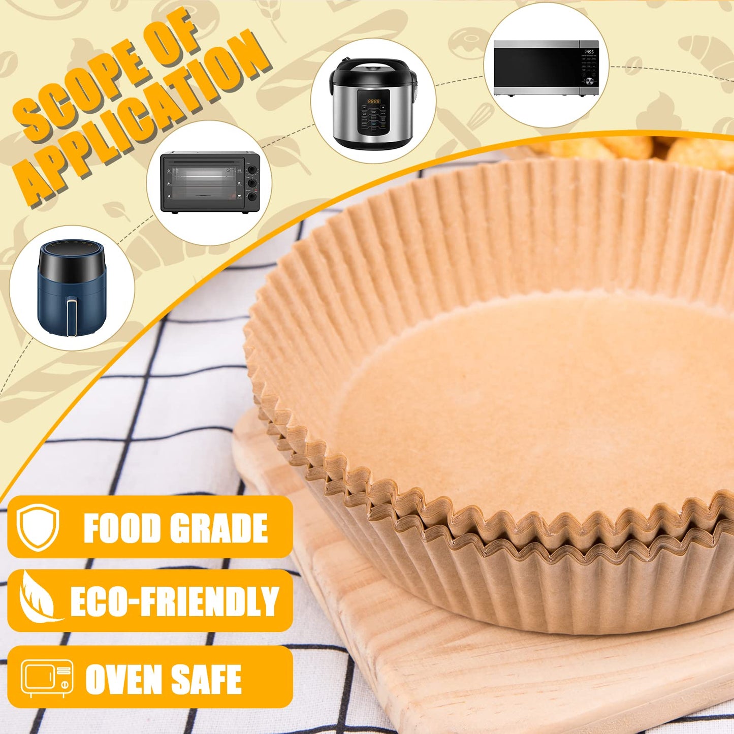 GOAUS Air Fryer 100 Pcs Round Paper Liners Disposable for 2 to 4.9 Qt Basket, 6.3 inch Unbleached Non-stick Oil-proof Parchment Paper