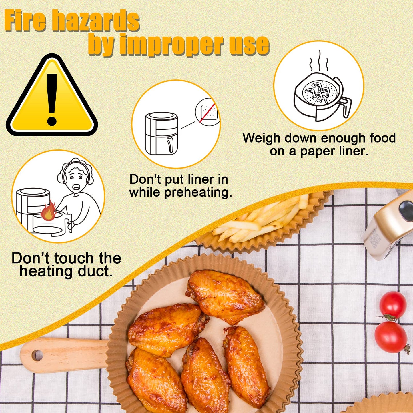 GOAUS Air Fryer 100 Pcs Round Paper Liners Disposable Large for 5 to 8 Qt Basket, 7.9 inch Unbleached Non-stick Oil-proof Parchment Paper